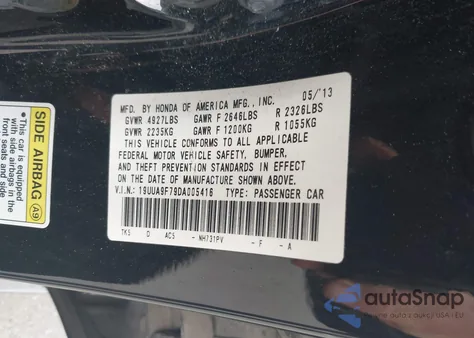 2013 Acura Tl 3.7 из США, поврежденный, VIN 19UUA9F79DA005416